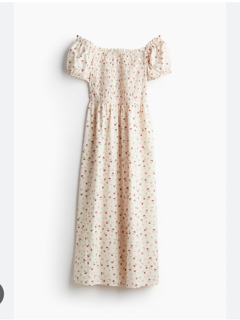 H&M Cream Floral Smocked Maxi Dress with Puff Sleeves